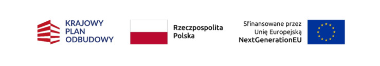Loga: Krajowy Plan Odbudowy, Flaga Polska i napis Rzeczpospolita Polska, flaga Unii Europejskiej oraz napis Sfinansowane przez Unię Europejską NextGenerationEU