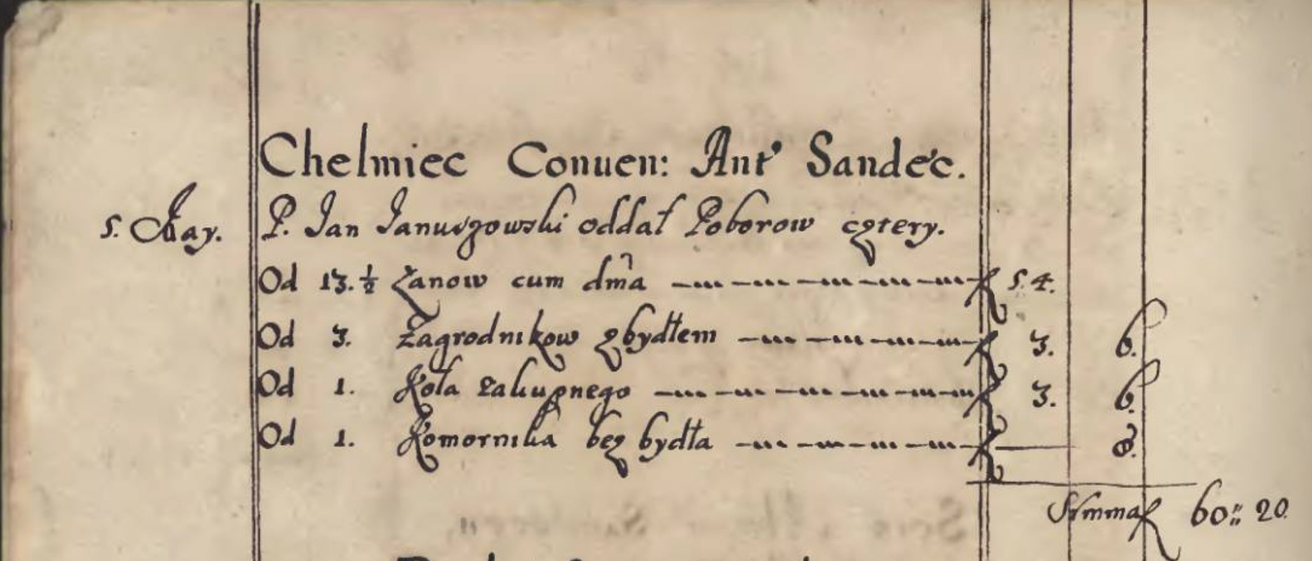 Fragment stronicy rejestru poborowego z 1629 r., ukazujący zapis o Chełmcu (Zakład Narodowy im. Ossolińskich we Wrocławiu, rękopis nr 6139/II)